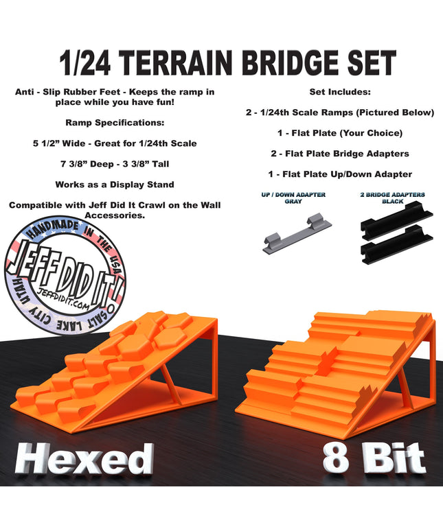 1/24th Ramp Hexed & 8 Bit Terrain - Bridge Set - Monster Truck - Crawler Scale - Display - Includes Anti Slip Rubber Feet - Expandable