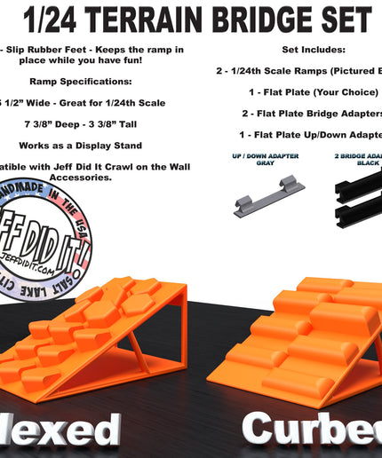 1/24th Ramp Hexed & Curbed Terrain - Bridge Set - Monster Truck - Crawler Scale - Display - Includes Anti Slip Rubber Feet - Expandable
