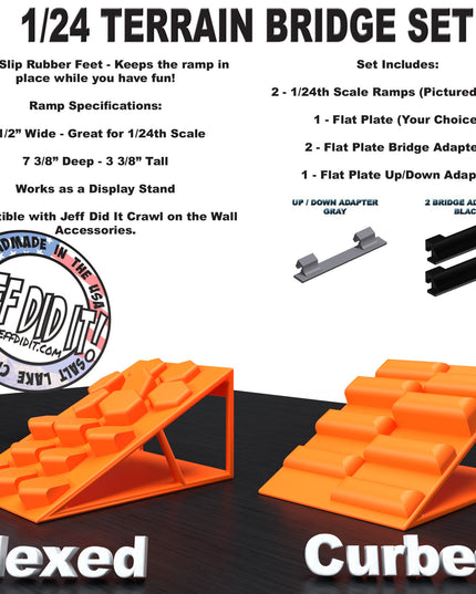 1/24th Ramp Hexed & Curbed Terrain - Bridge Set - Monster Truck - Crawler Scale - Display - Includes Anti Slip Rubber Feet - Expandable