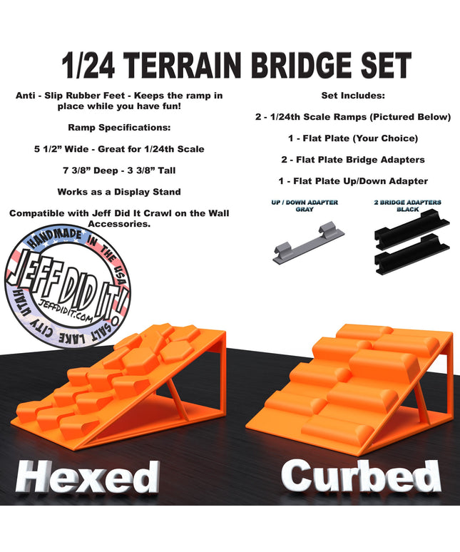 1/24th Ramp Hexed & Curbed Terrain - Bridge Set - Monster Truck - Crawler Scale - Display - Includes Anti Slip Rubber Feet - Expandable
