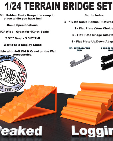1/24th Ramp Peaked & Loggin' Terrain - Bridge Set - Monster Truck - Crawler Scale - Display - Includes Anti Slip Rubber Feet - Expandable