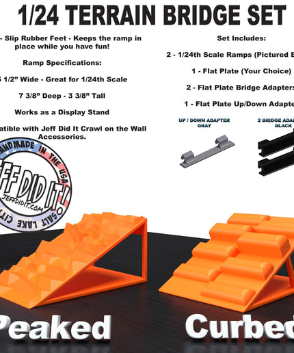 1/24th Ramp Peaked & Curbed Terrain - Bridge Set - Monster Truck - Crawler Scale - Display - Includes Anti Slip Rubber Feet - Expandable