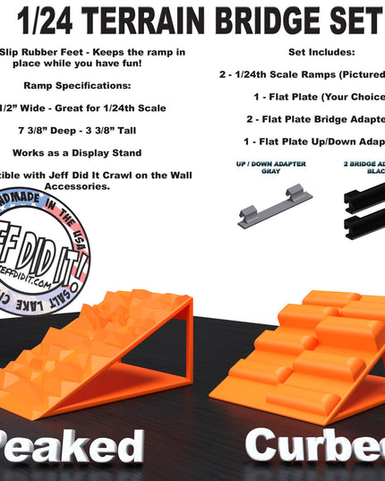 1/24th Ramp Peaked & Curbed Terrain - Bridge Set - Monster Truck - Crawler Scale - Display - Includes Anti Slip Rubber Feet - Expandable