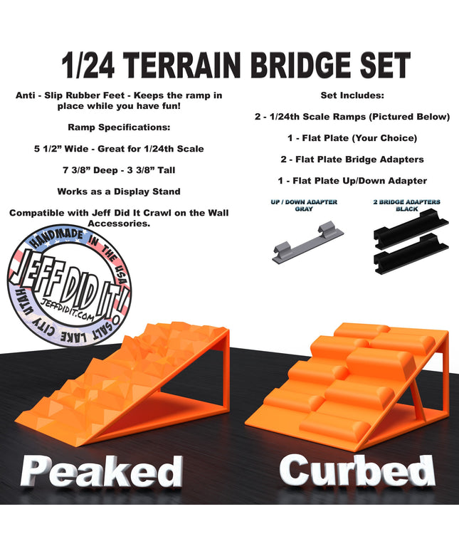1/24th Ramp Peaked & Curbed Terrain - Bridge Set - Monster Truck - Crawler Scale - Display - Includes Anti Slip Rubber Feet - Expandable
