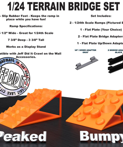1/24th Ramp Peaked & Bumpy Terrain - Bridge Set - Monster Truck - Crawler Scale - Display - Includes Anti Slip Rubber Feet - Expandable