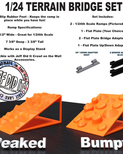 1/24th Ramp Peaked & Bumpy Terrain - Bridge Set - Monster Truck - Crawler Scale - Display - Includes Anti Slip Rubber Feet - Expandable