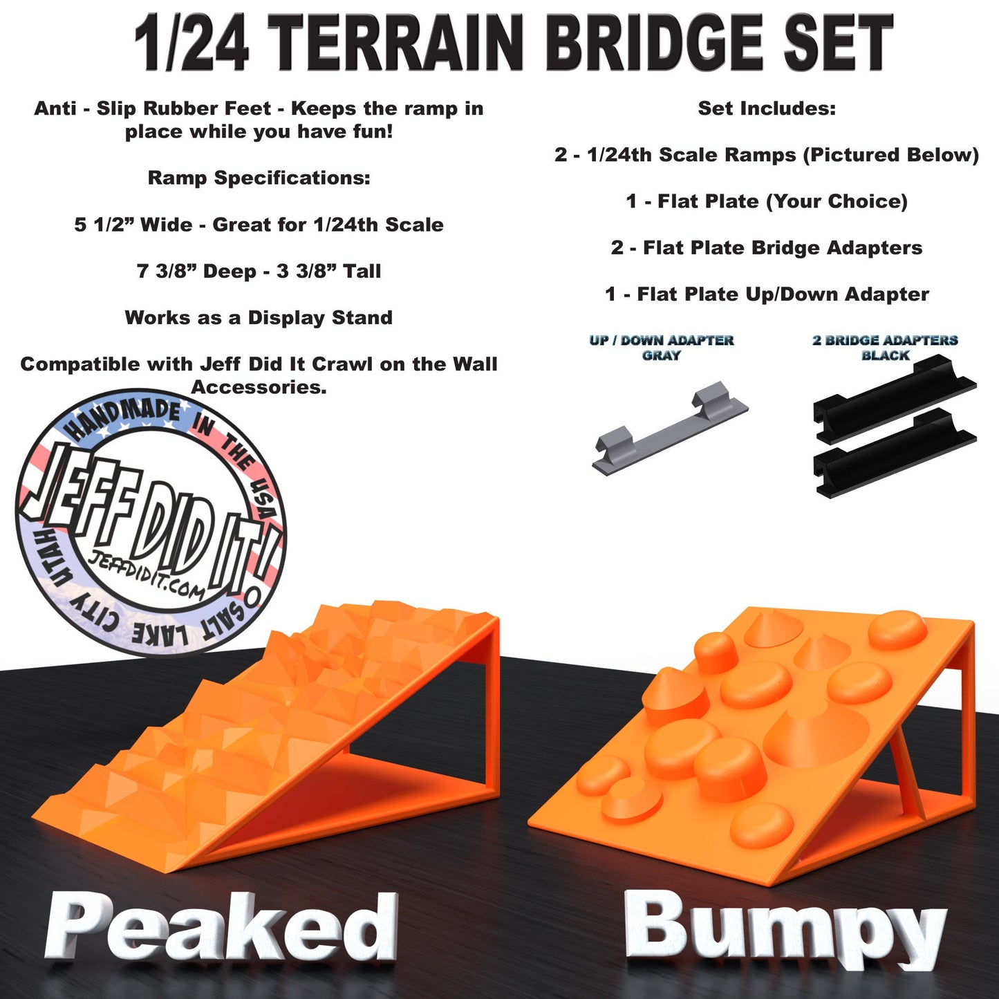 1/24th Ramp Peaked & Bumpy Terrain - Bridge Set - Monster Truck - Crawler Scale - Display - Includes Anti Slip Rubber Feet - Expandable