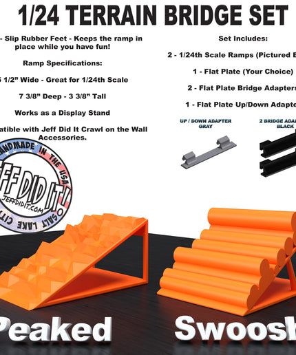 1/24th Ramp Peaked & Swoosh Terrain - Bridge Set - Monster Truck - Crawler Scale - Display - Includes Anti Slip Rubber Feet - Expandable