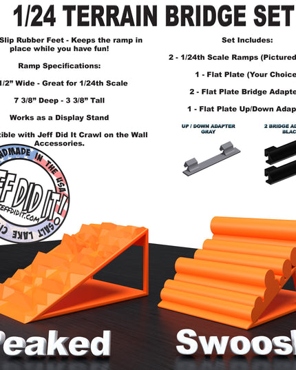 1/24th Ramp Peaked & Swoosh Terrain - Bridge Set - Monster Truck - Crawler Scale - Display - Includes Anti Slip Rubber Feet - Expandable