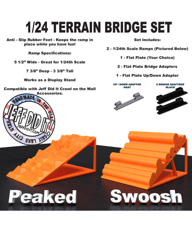 1/24th Ramp Peaked & Swoosh Terrain - Bridge Set - Monster Truck - Crawler Scale - Display - Includes Anti Slip Rubber Feet - Expandable