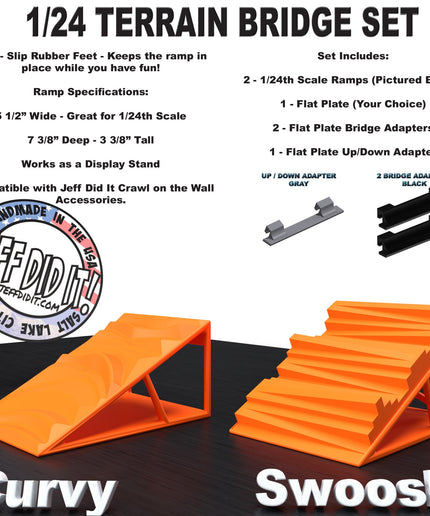1/24th Ramp Curvy & Swoosh Terrain - Bridge Set - Monster Truck - Crawler Scale - Display - Includes Anti Slip Rubber Feet - Expandable
