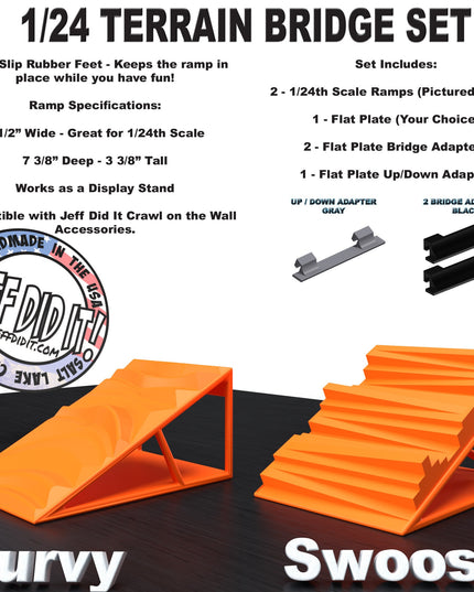 1/24th Ramp Curvy & Swoosh Terrain - Bridge Set - Monster Truck - Crawler Scale - Display - Includes Anti Slip Rubber Feet - Expandable