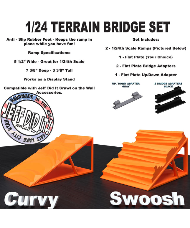 1/24th Ramp Curvy & Swoosh Terrain - Bridge Set - Monster Truck - Crawler Scale - Display - Includes Anti Slip Rubber Feet - Expandable