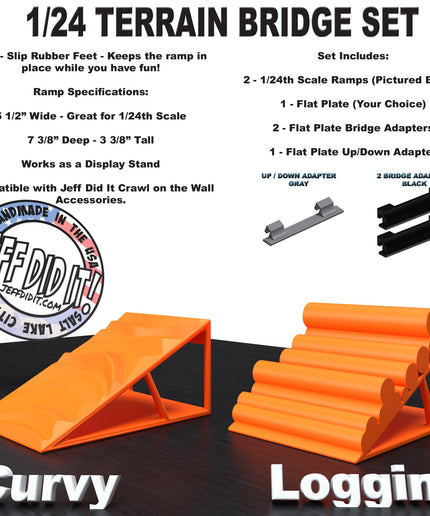 1/24th Ramp Curvy & Loggin' Terrain - Bridge Set - Monster Truck - Crawler Scale - Display - Includes Anti Slip Rubber Feet - Expandable