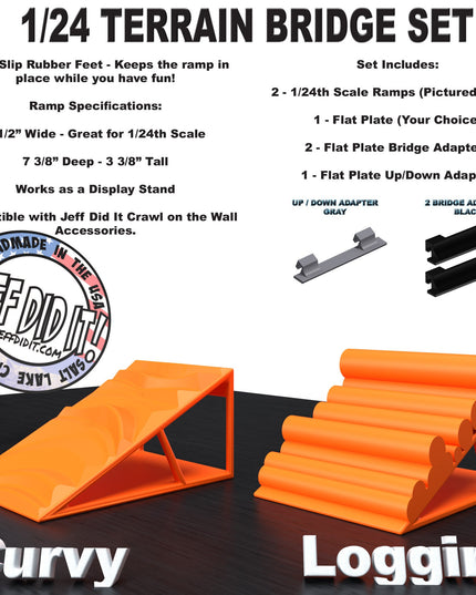 1/24th Ramp Curvy & Loggin' Terrain - Bridge Set - Monster Truck - Crawler Scale - Display - Includes Anti Slip Rubber Feet - Expandable