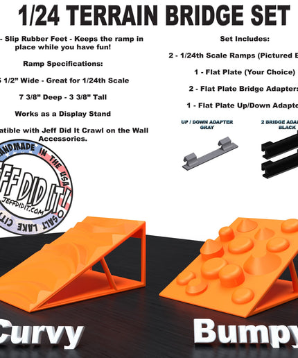 1/24th Ramp Curvy & Bumpy Terrain - Bridge Set - Monster Truck - Crawler Scale - Display - Includes Anti Slip Rubber Feet - Expandable