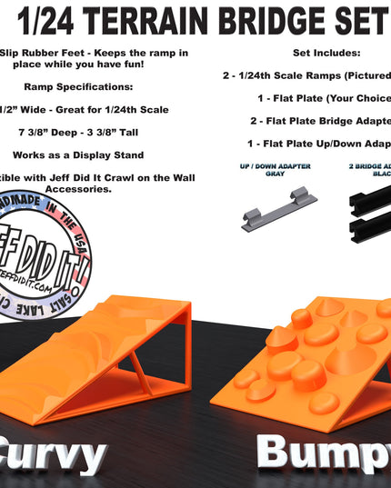 1/24th Ramp Curvy & Bumpy Terrain - Bridge Set - Monster Truck - Crawler Scale - Display - Includes Anti Slip Rubber Feet - Expandable