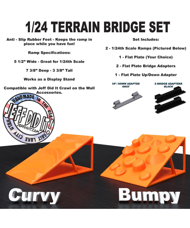 1/24th Ramp Curvy & Bumpy Terrain - Bridge Set - Monster Truck - Crawler Scale - Display - Includes Anti Slip Rubber Feet - Expandable
