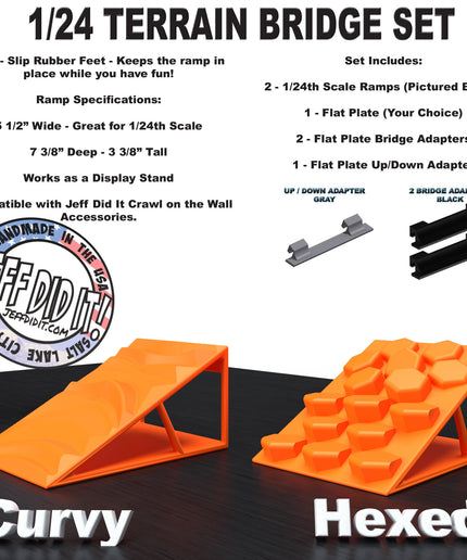 1/24th Ramp Curvy & Hexed Terrain - Bridge Set - Monster Truck - Crawler Scale - Display - Includes Anti Slip Rubber Feet - Expandable