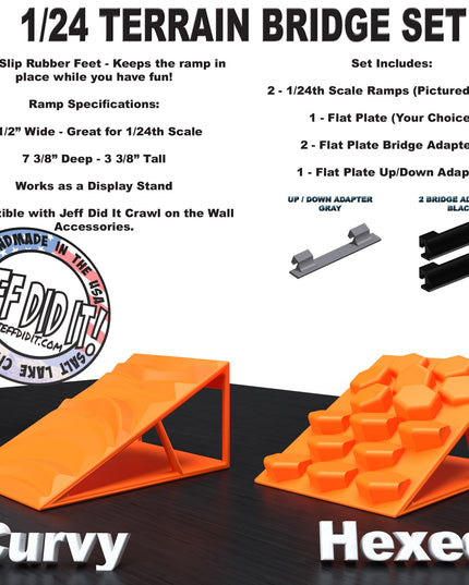 1/24th Ramp Curvy & Hexed Terrain - Bridge Set - Monster Truck - Crawler Scale - Display - Includes Anti Slip Rubber Feet - Expandable