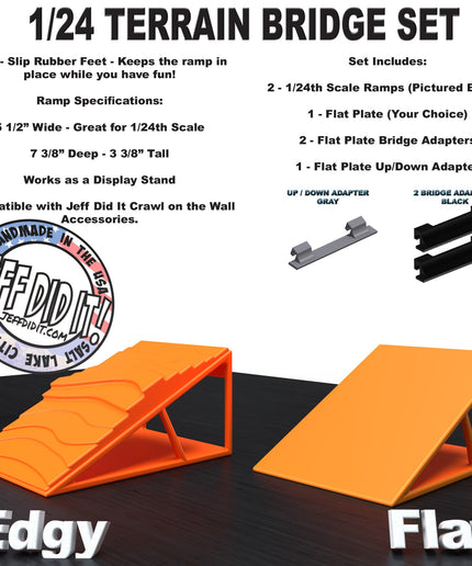 1/24th Ramp Edgy & Flat Terrain - Bridge Set - Monster Truck - Crawler Scale - Display - Includes Anti Slip Rubber Feet - Expandable