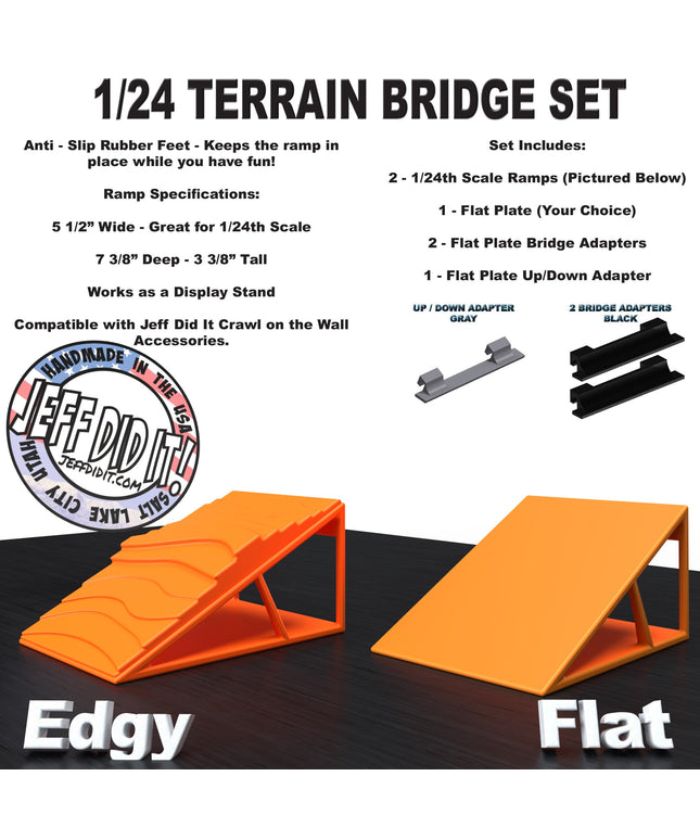 1/24th Ramp Edgy & Flat Terrain - Bridge Set - Monster Truck - Crawler Scale - Display - Includes Anti Slip Rubber Feet - Expandable