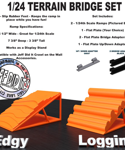 1/24th Ramp Edgy & Loggin' Terrain - Bridge Set - Monster Truck - Crawler Scale - Display - Includes Anti Slip Rubber Feet - Expandable