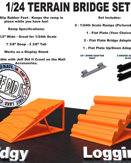 1/24th Ramp Edgy & Loggin' Terrain - Bridge Set - Monster Truck - Crawler Scale - Display - Includes Anti Slip Rubber Feet - Expandable