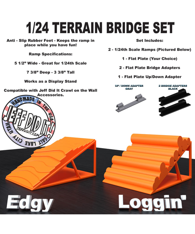 1/24th Ramp Edgy & Loggin' Terrain - Bridge Set - Monster Truck - Crawler Scale - Display - Includes Anti Slip Rubber Feet - Expandable