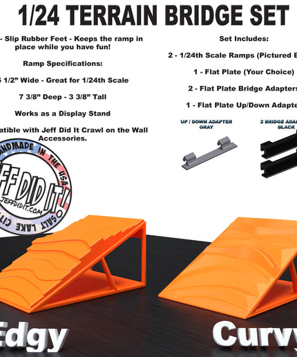 1/24th Ramp Edgy & Curvy Terrain - Bridge Set - Monster Truck - Crawler Scale - Display - Includes Anti Slip Rubber Feet - Expandable