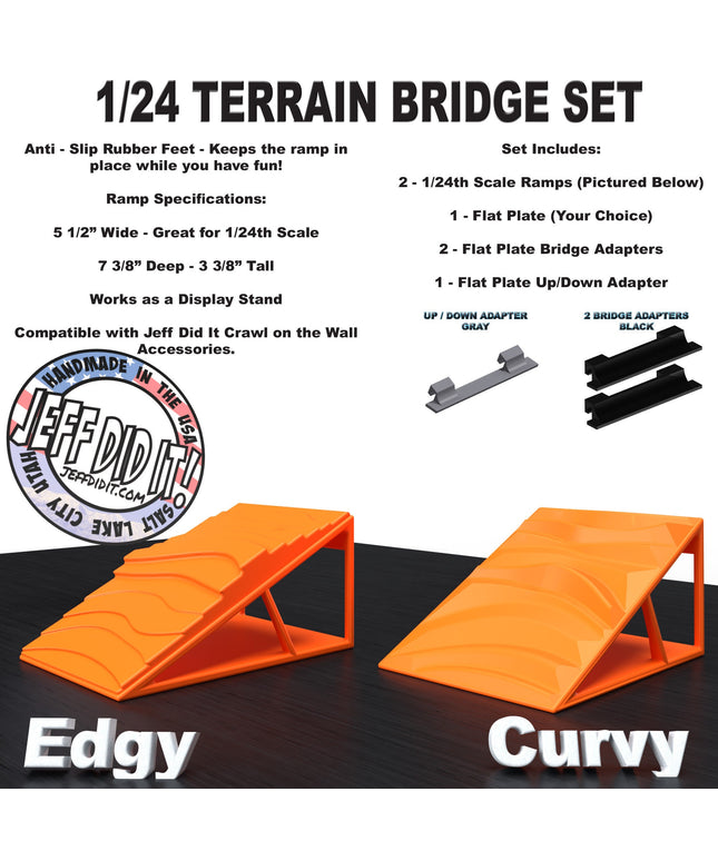 1/24th Ramp Edgy & Curvy Terrain - Bridge Set - Monster Truck - Crawler Scale - Display - Includes Anti Slip Rubber Feet - Expandable
