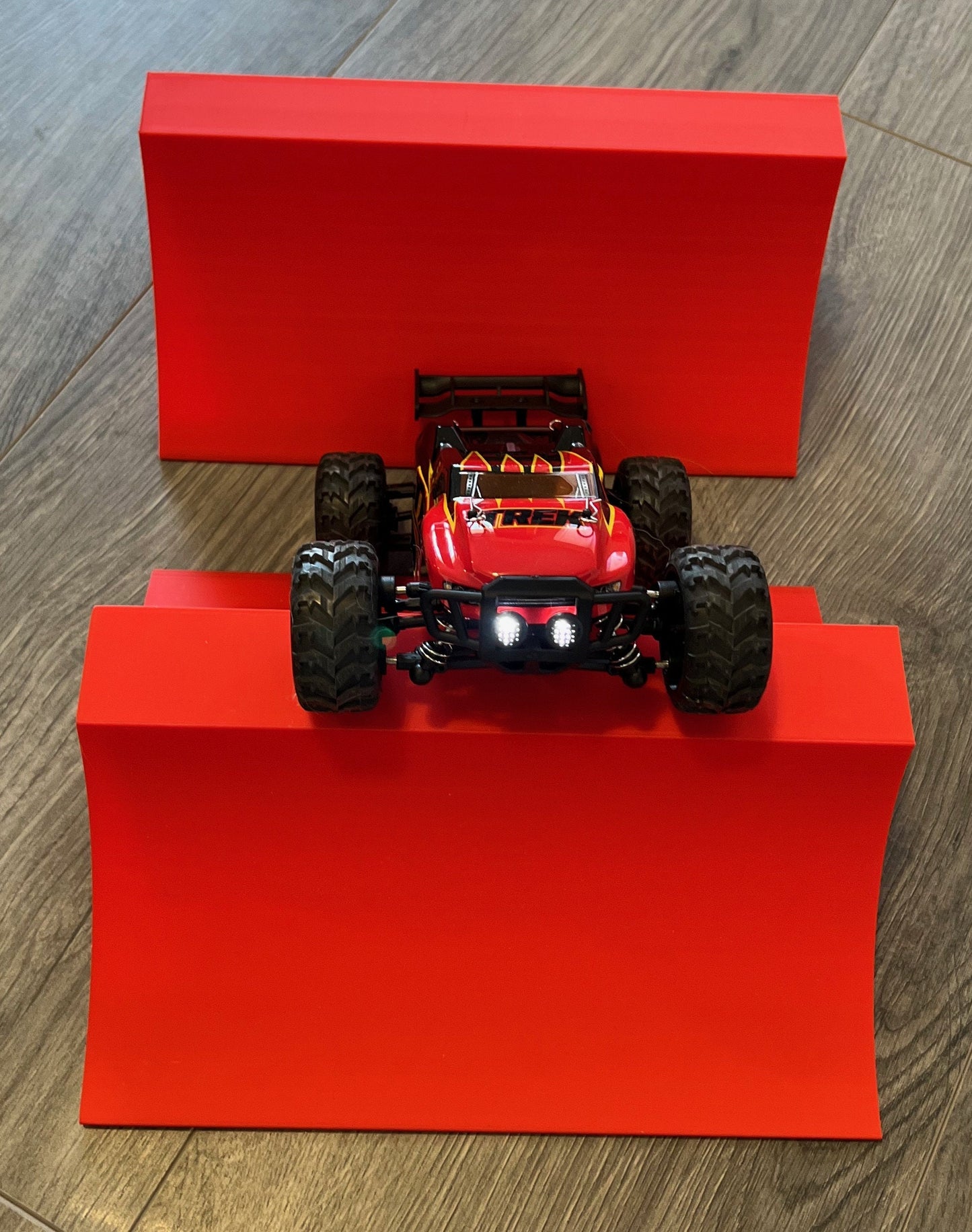 1/24th Monster Truck Stunt Ramp Set Includes 2 Stunt/Jump Ramps - Works as Display Stand - Includes Anti Slip Rubber Feet - Great Gift!