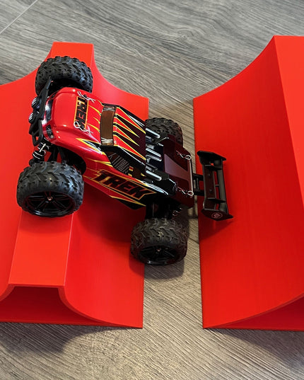1/24th Monster Truck Stunt Ramp Set Includes 2 Stunt/Jump Ramps - Works as Display Stand - Includes Anti Slip Rubber Feet - Great Gift!