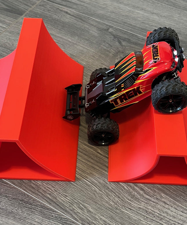 1/24th Monster Truck Stunt Ramp Set Includes 2 Stunt/Jump Ramps - Works as Display Stand - Includes Anti Slip Rubber Feet - Great Gift!