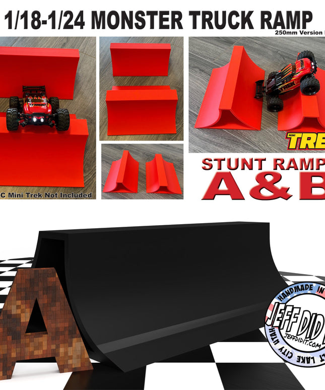 1/24th Monster Truck Stunt Ramp A - Catch Big Air - WIDE 250mm- Works as Display Stand - Includes Anti Slip Rubber Feet