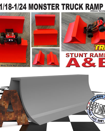 1/24th Monster Truck Stunt Ramp A - Catch Big Air - WIDE 250mm- Works as Display Stand - Includes Anti Slip Rubber Feet