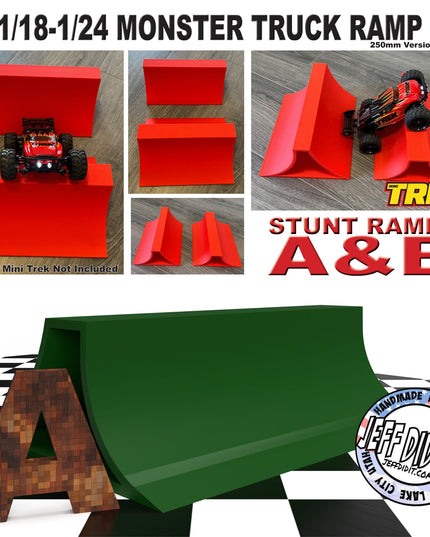 1/24th Monster Truck Stunt Ramp A - Catch Big Air - WIDE 250mm- Works as Display Stand - Includes Anti Slip Rubber Feet