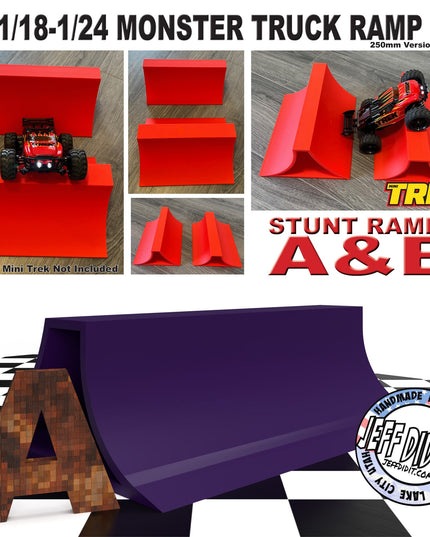 1/24th Monster Truck Stunt Ramp A - Catch Big Air - WIDE 250mm- Works as Display Stand - Includes Anti Slip Rubber Feet