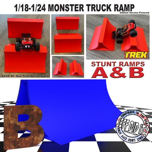 1/24th Monster Truck Stunt Ramp Ramp B - WIDE 250mm - Catch HUGH air! - Works as Display Stand - Includes Anti Slip Rubber Feet