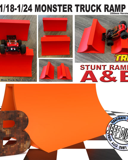 1/24th Monster Truck Stunt Ramp Ramp B - WIDE 250mm - Catch HUGH air! - Works as Display Stand - Includes Anti Slip Rubber Feet