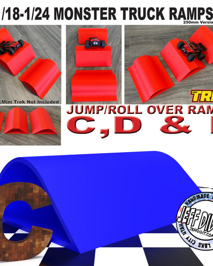 1/24th Monster Truck Jump / Roll Over Ramp Ramp C - WIDE 250mm - Works as Display Stand - Includes Anti Slip Rubber Feet - Lot of Fun!