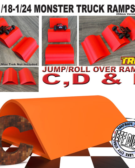 1/24th Monster Truck Jump / Roll Over Ramp Ramp C - WIDE 250mm - Works as Display Stand - Includes Anti Slip Rubber Feet - Lot of Fun!