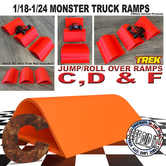 1/24th Monster Truck Jump / Roll Over Ramp Ramp C - WIDE 250mm - Works as Display Stand - Includes Anti Slip Rubber Feet - Lot of Fun!