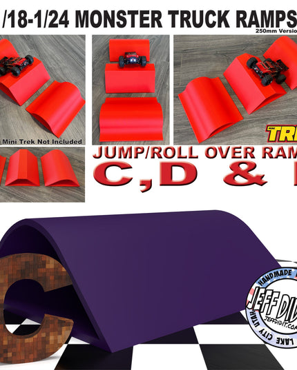 1/24th Monster Truck Jump / Roll Over Ramp Ramp C - WIDE 250mm - Works as Display Stand - Includes Anti Slip Rubber Feet - Lot of Fun!