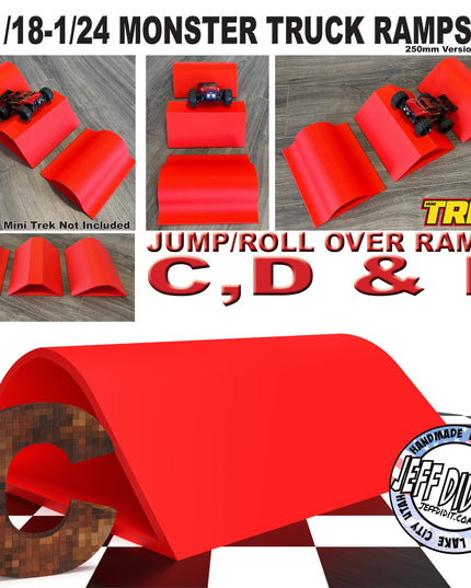 1/24th Monster Truck Jump / Roll Over Ramp Ramp C - WIDE 250mm - Works as Display Stand - Includes Anti Slip Rubber Feet - Lot of Fun!