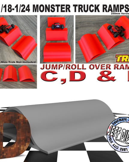 1/24th Monster Truck Jump / Roll Over Ramp D - WIDE  250mm - Works as Display Stand - Includes Anti Slip Rubber Feet - Fun for Hours!