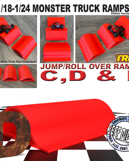 1/24th Monster Truck Jump / Roll Over Ramp D - WIDE  250mm - Works as Display Stand - Includes Anti Slip Rubber Feet - Fun for Hours!