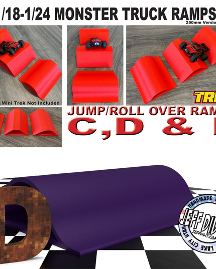 1/24th Monster Truck Jump / Roll Over Ramp D - WIDE  250mm - Works as Display Stand - Includes Anti Slip Rubber Feet - Fun for Hours!