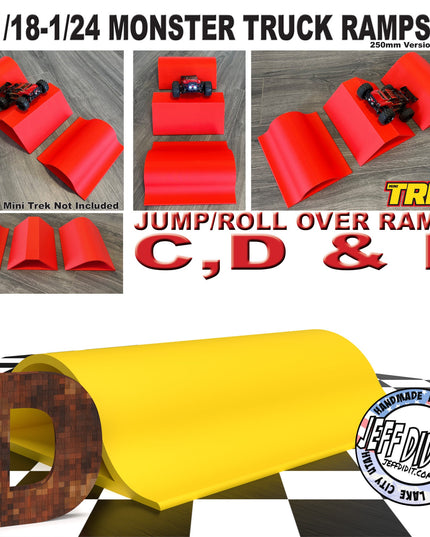 1/24th Monster Truck Jump / Roll Over Ramp D - WIDE  250mm - Works as Display Stand - Includes Anti Slip Rubber Feet - Fun for Hours!
