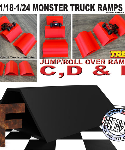 1/24th Monster Truck Ramp Jump / Roll Over F - WIDE 250mm - Works as Display Stand - Includes Anti Slip Rubber Feet - Fun for Hours